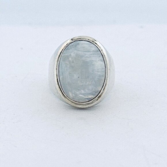 Designer Jewelry - Vintage Estate Sterling Silver 925 Large Oval Moonstone Ring Size 9 Chunky